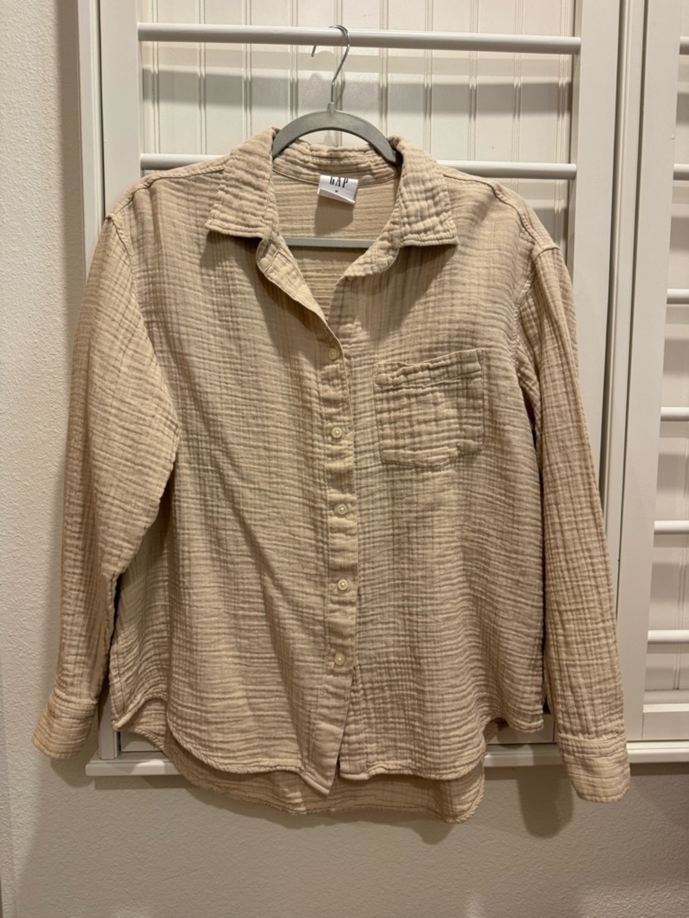 GAP Tan Textured Gauze Button-Front Shirt